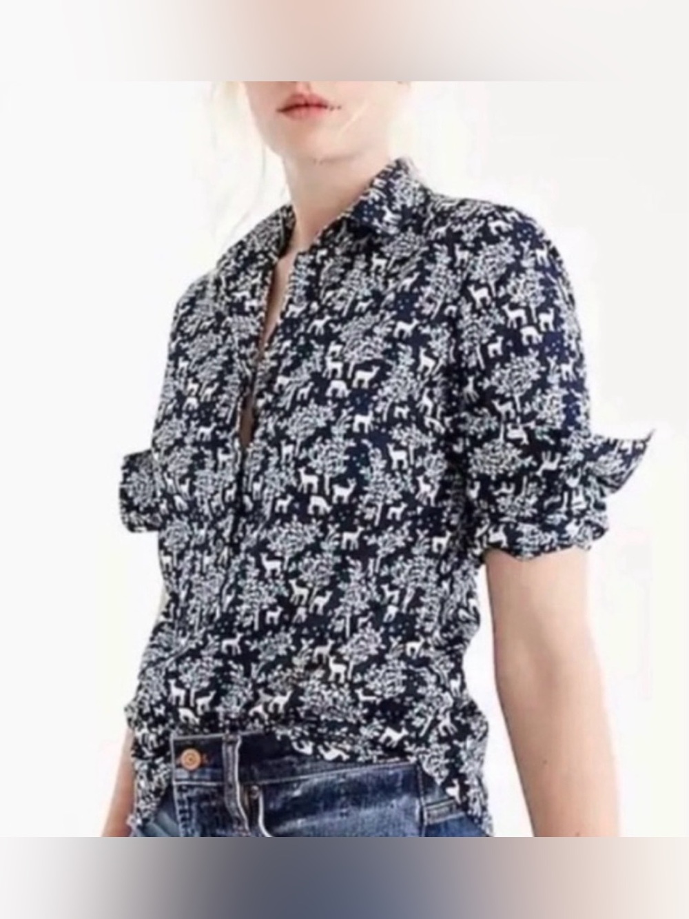 J. Crew Woodland Deer popover shirt SZ 8